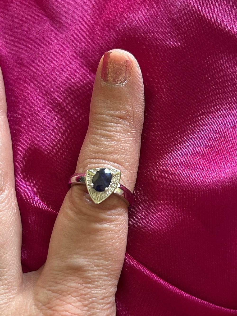 Women’s Silver and Sapphire Ring. Size 7.5
